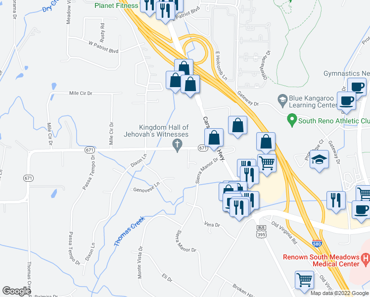 map of restaurants, bars, coffee shops, grocery stores, and more near 300 Holcomb Lane in Reno