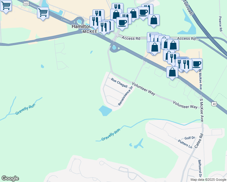 map of restaurants, bars, coffee shops, grocery stores, and more near 8 Rembrandt Way in Hamilton