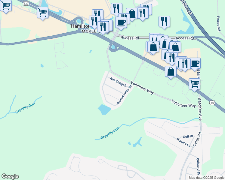 map of restaurants, bars, coffee shops, grocery stores, and more near 8 Rembrandt Way in Hamilton
