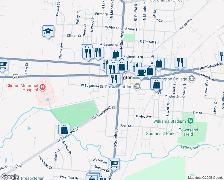 map of restaurants, bars, coffee shops, grocery stores, and more near 99 South South Street in Wilmington