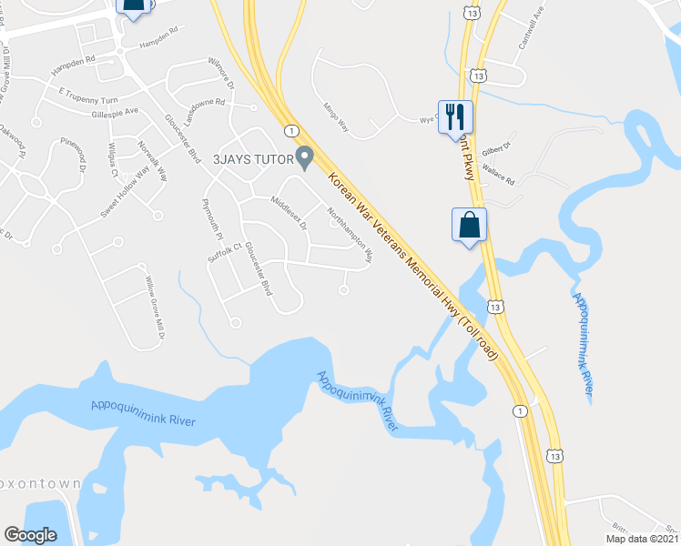 map of restaurants, bars, coffee shops, grocery stores, and more near 800 Hampshire Drive in Middletown