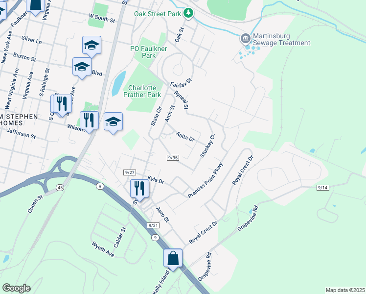 map of restaurants, bars, coffee shops, grocery stores, and more near 31 Dogwood Court in Martinsburg