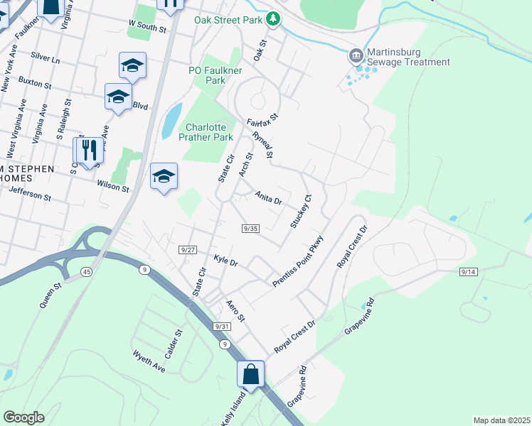 map of restaurants, bars, coffee shops, grocery stores, and more near 31 Dogwood Court in Martinsburg
