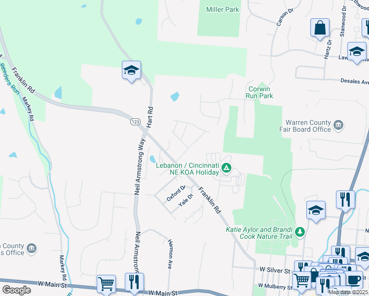 map of restaurants, bars, coffee shops, grocery stores, and more near 880 Franklin Road in Lebanon