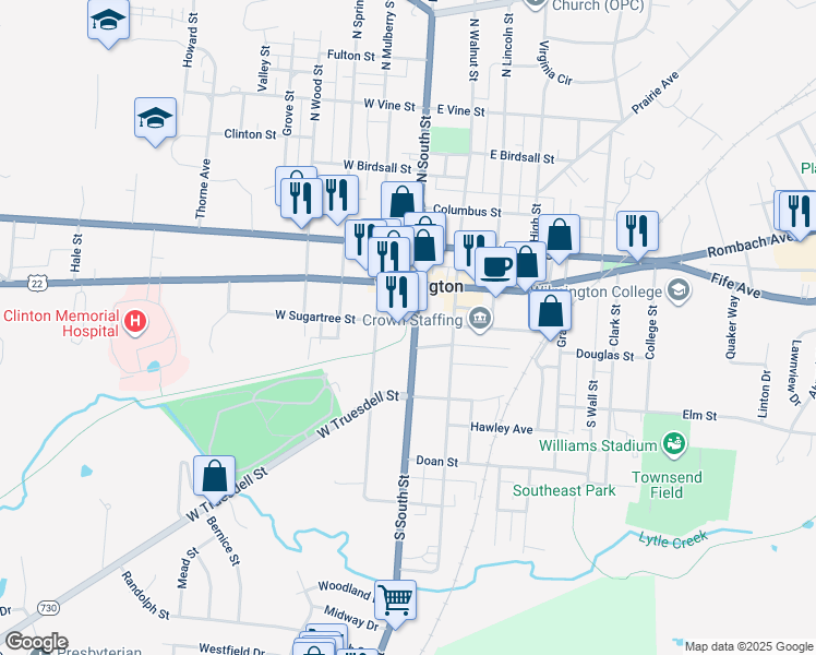 map of restaurants, bars, coffee shops, grocery stores, and more near 99 S South St in Wilmington