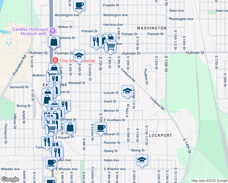 map of restaurants, bars, coffee shops, grocery stores, and more near 800-850 Lincoln St in Terre Haute