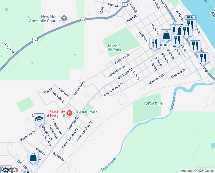 map of restaurants, bars, coffee shops, grocery stores, and more near 1608 Georgia Street in Louisiana