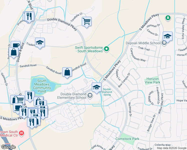 map of restaurants, bars, coffee shops, grocery stores, and more near 9475 Double Diamond Parkway in Reno