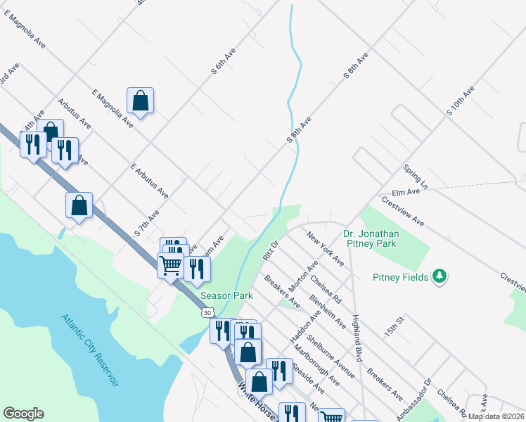 map of restaurants, bars, coffee shops, grocery stores, and more near 703 Angela Court in Galloway