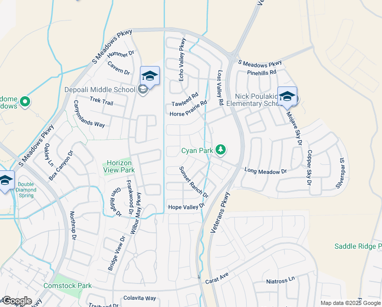 map of restaurants, bars, coffee shops, grocery stores, and more near 1998 Glacier Meadow Drive in Reno