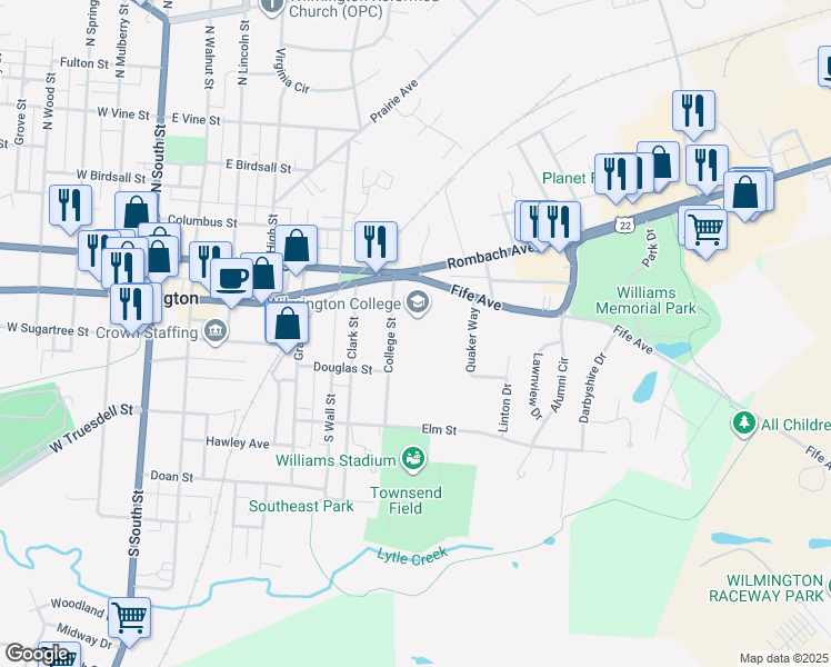 map of restaurants, bars, coffee shops, grocery stores, and more near 1870 Quaker Way in Wilmington