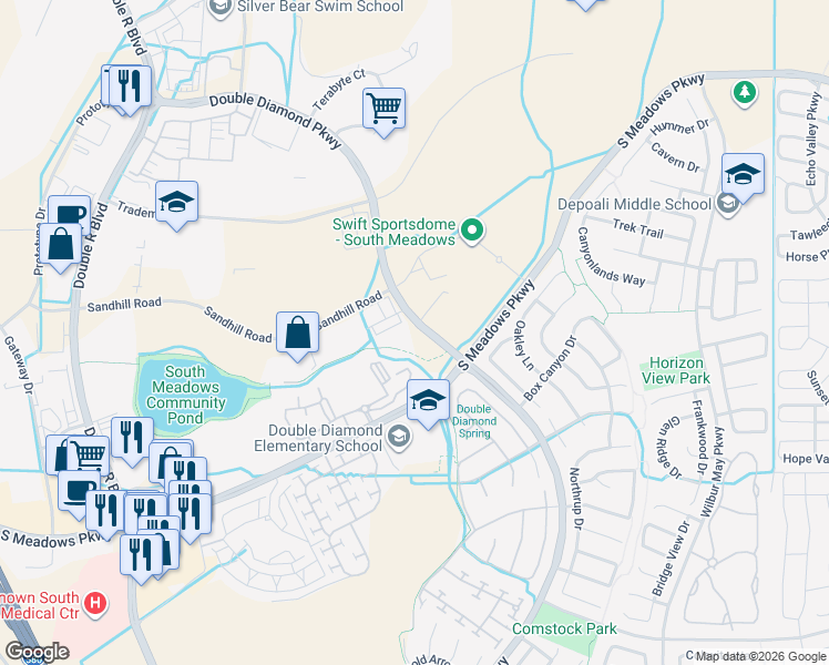 map of restaurants, bars, coffee shops, grocery stores, and more near 9475 Double Diamond Parkway in Reno