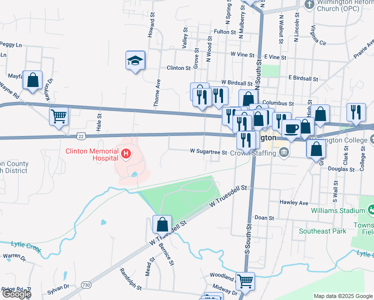 map of restaurants, bars, coffee shops, grocery stores, and more near 360 West Sugartree Street in Wilmington