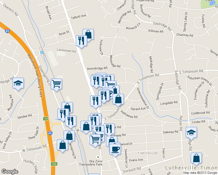 map of restaurants, bars, coffee shops, grocery stores, and more near 29 Greenmeadow Drive in Lutherville-Timonium