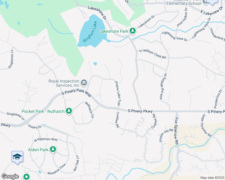 map of restaurants, bars, coffee shops, grocery stores, and more near 5612 Silver Bluff Court in Parker