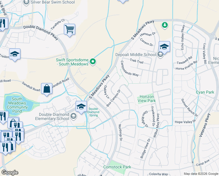 map of restaurants, bars, coffee shops, grocery stores, and more near 9525 Oakley Lane in Reno