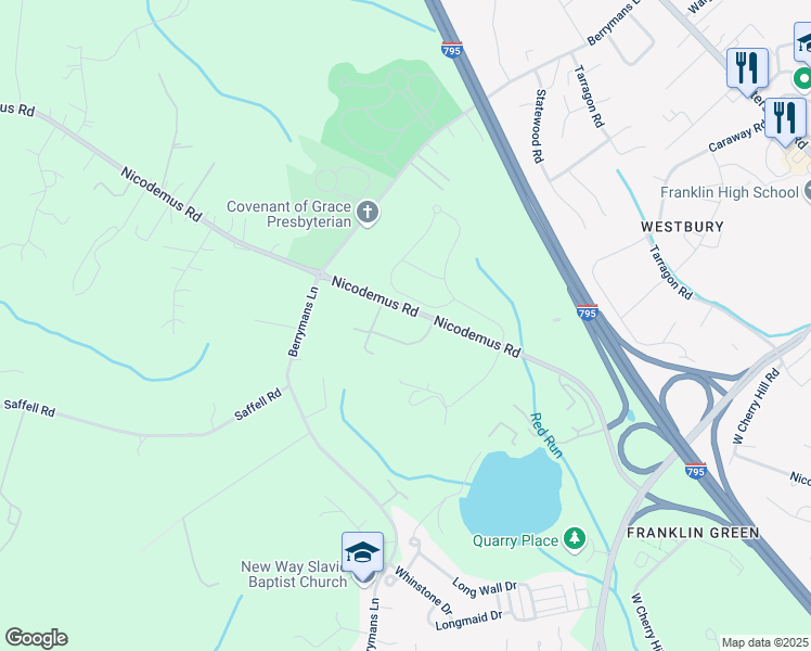 map of restaurants, bars, coffee shops, grocery stores, and more near 803 Nicodemus Road in Reisterstown