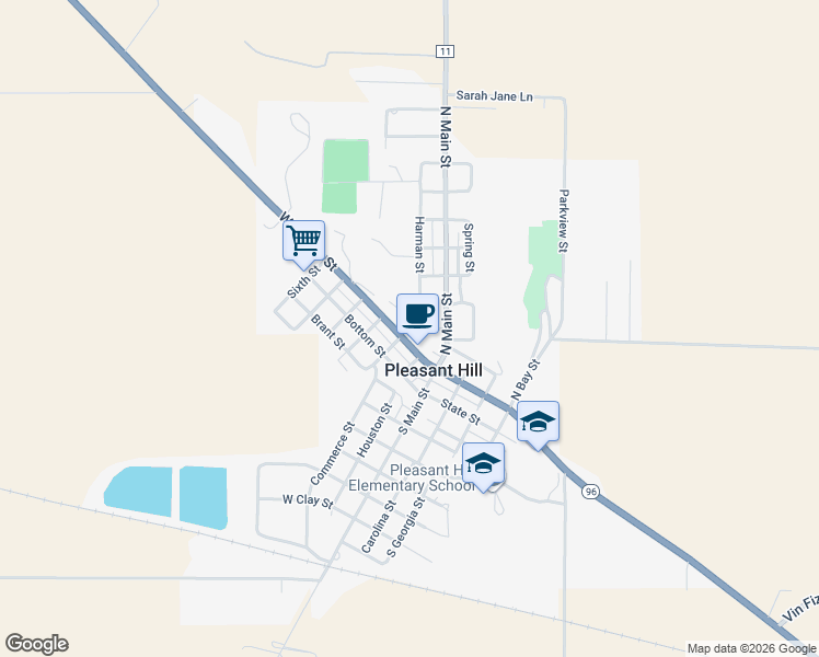 map of restaurants, bars, coffee shops, grocery stores, and more near in Pleasant Hill