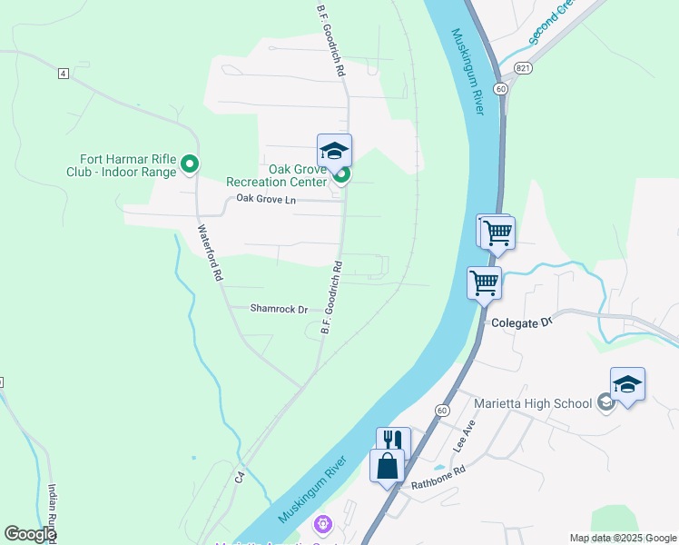 map of restaurants, bars, coffee shops, grocery stores, and more near 300 B F Goodrich Drive in Marietta