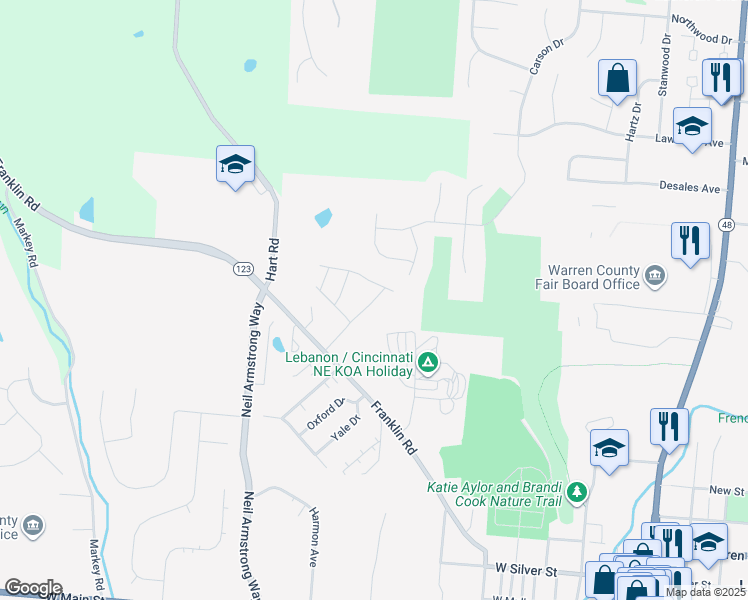 map of restaurants, bars, coffee shops, grocery stores, and more near 870 Franklin Road in Lebanon