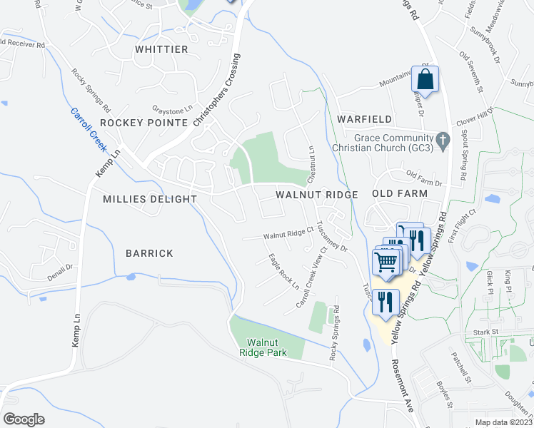 map of restaurants, bars, coffee shops, grocery stores, and more near 2541 Carrington Way in Frederick