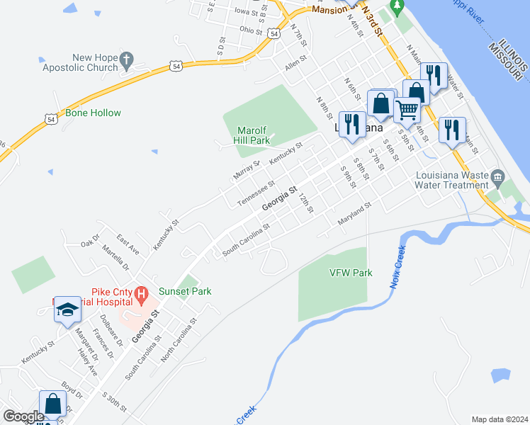 map of restaurants, bars, coffee shops, grocery stores, and more near 1408 Georgia Street in Louisiana