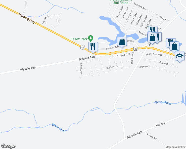 map of restaurants, bars, coffee shops, grocery stores, and more near 120 Emerson Court in Hamilton Township