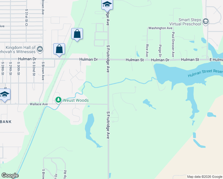 map of restaurants, bars, coffee shops, grocery stores, and more near 1702-1962 South Fruitridge Avenue in Terre Haute