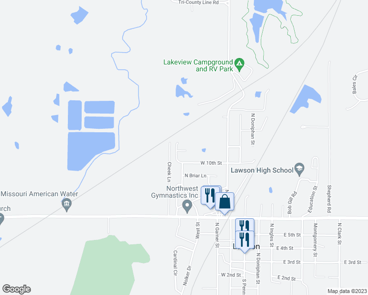 map of restaurants, bars, coffee shops, grocery stores, and more near 411 West 11th Street in Lawson