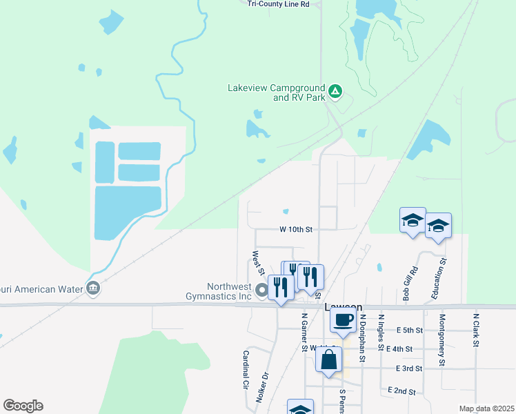 map of restaurants, bars, coffee shops, grocery stores, and more near 411 West 11th Street in Lawson