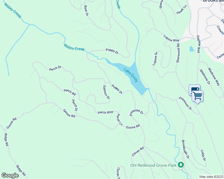 map of restaurants, bars, coffee shops, grocery stores, and more near 25516 Poppy Drive in Willits