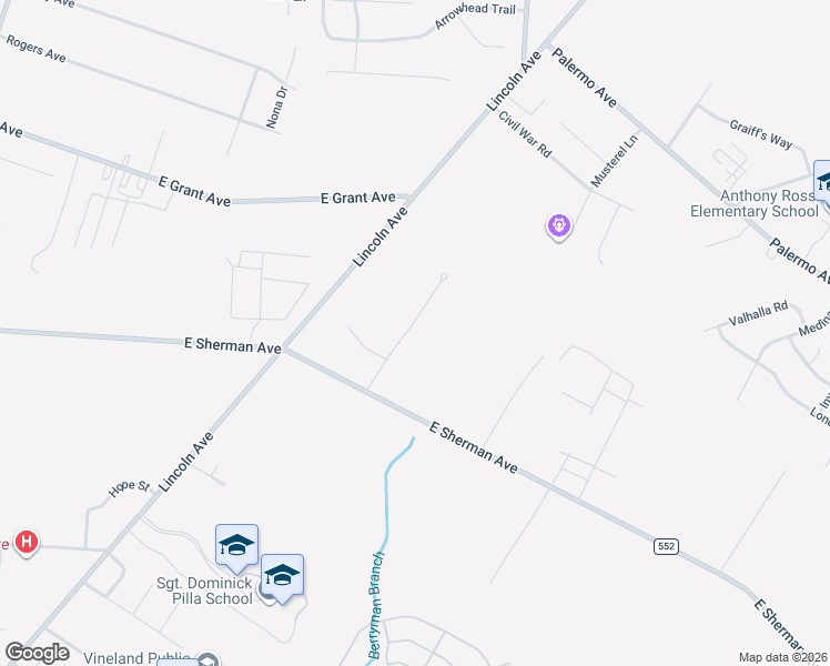 map of restaurants, bars, coffee shops, grocery stores, and more near 2725 Perna Lane in Vineland