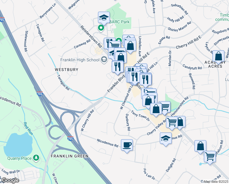 map of restaurants, bars, coffee shops, grocery stores, and more near 11820 Maren Ct in Reisterstown