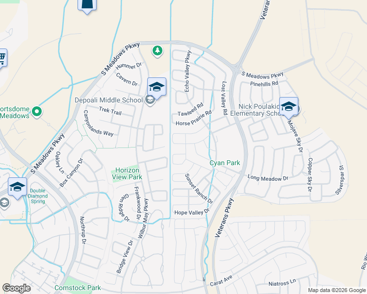 map of restaurants, bars, coffee shops, grocery stores, and more near 1890 Wind Walker Drive in Reno