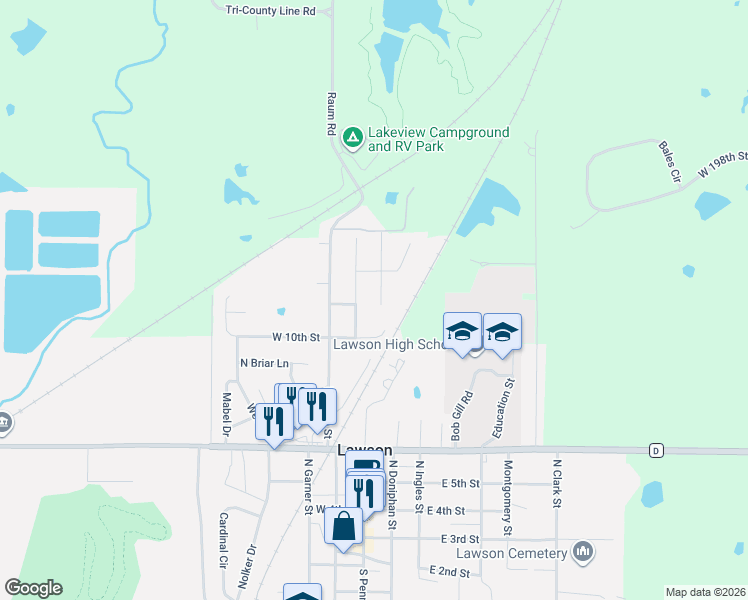 map of restaurants, bars, coffee shops, grocery stores, and more near 1104 North Pennsylvania Avenue in Lawson
