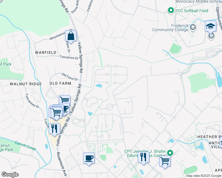 map of restaurants, bars, coffee shops, grocery stores, and more near 6000 Ditto Avenue in Frederick