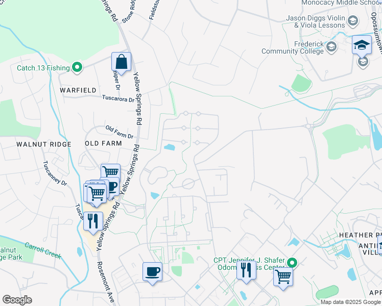 map of restaurants, bars, coffee shops, grocery stores, and more near 6000 Ditto Avenue in Frederick