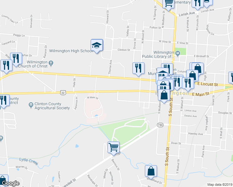 map of restaurants, bars, coffee shops, grocery stores, and more near 445 West Main Street in Wilmington