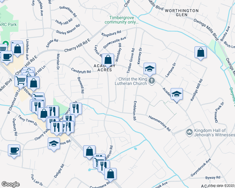 map of restaurants, bars, coffee shops, grocery stores, and more near 321 Bryanstone Road in Reisterstown
