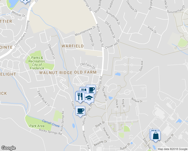 map of restaurants, bars, coffee shops, grocery stores, and more near 2119 Bristol Drive in Frederick