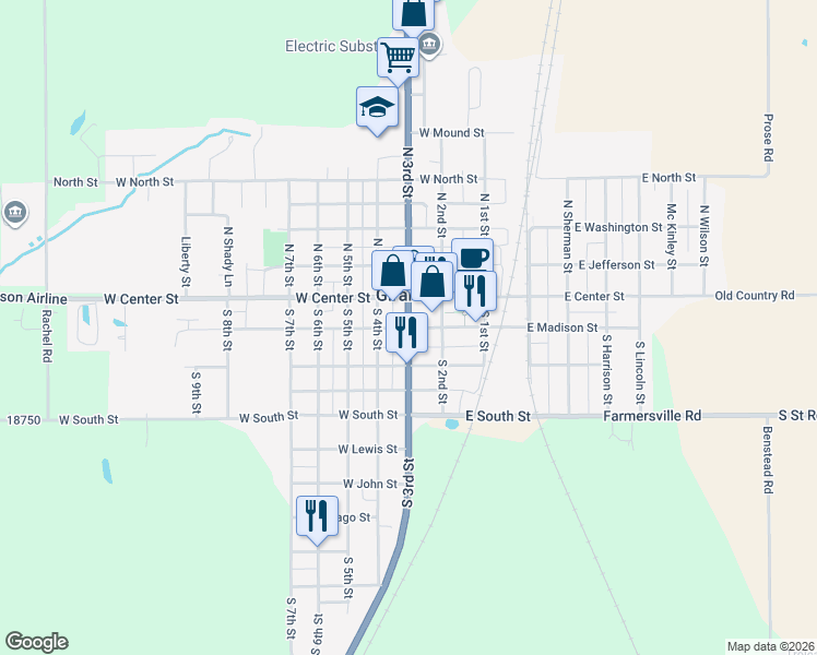 map of restaurants, bars, coffee shops, grocery stores, and more near 298 West Madison Street in Girard