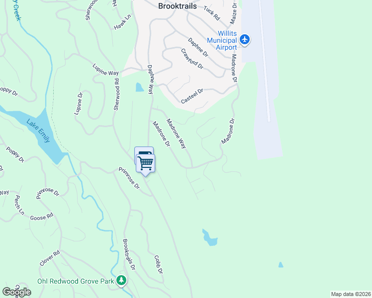 map of restaurants, bars, coffee shops, grocery stores, and more near 25460 Madrone Drive in Willits