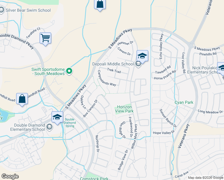 map of restaurants, bars, coffee shops, grocery stores, and more near 9574 Steep Climb Court in Reno