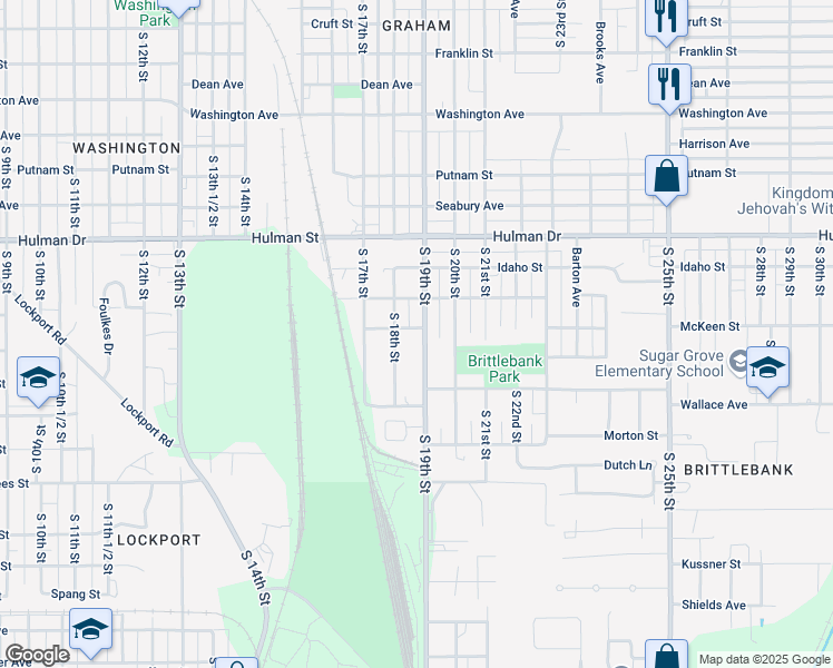 map of restaurants, bars, coffee shops, grocery stores, and more near Mc Keen Street in Terre Haute
