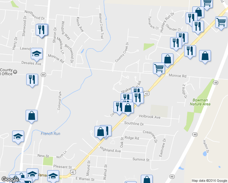 map of restaurants, bars, coffee shops, grocery stores, and more near 24 Shaker Run Road in Lebanon