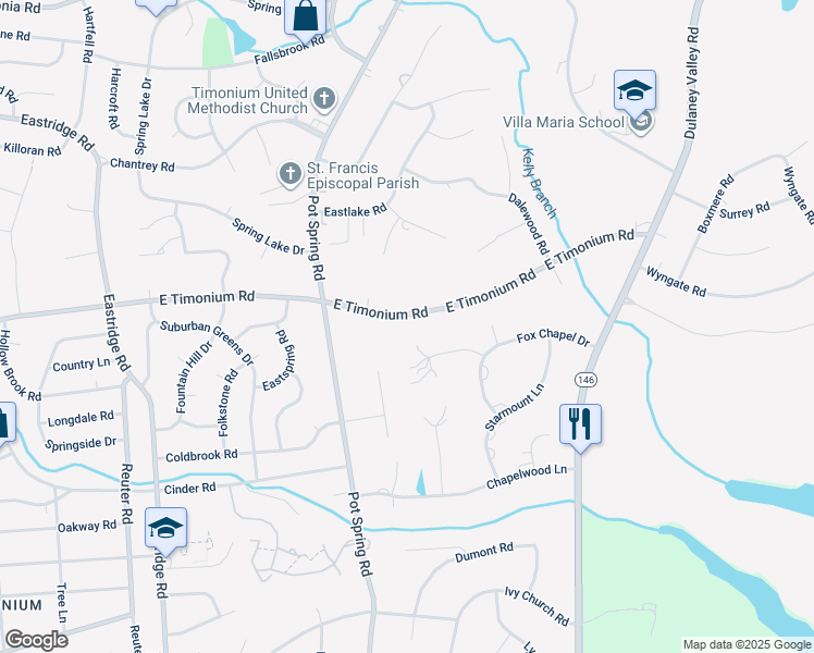 map of restaurants, bars, coffee shops, grocery stores, and more near 311 East Timonium Road in Lutherville-Timonium