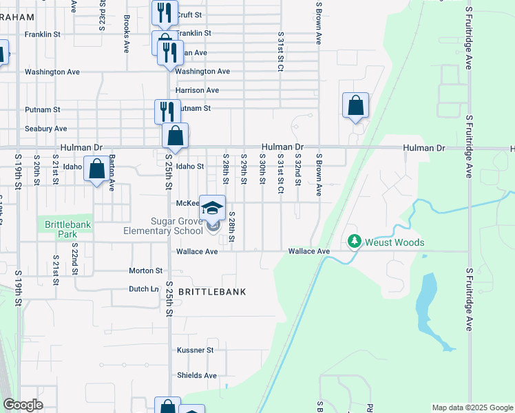 map of restaurants, bars, coffee shops, grocery stores, and more near 2901-2999 Mckeen Street in Terre Haute