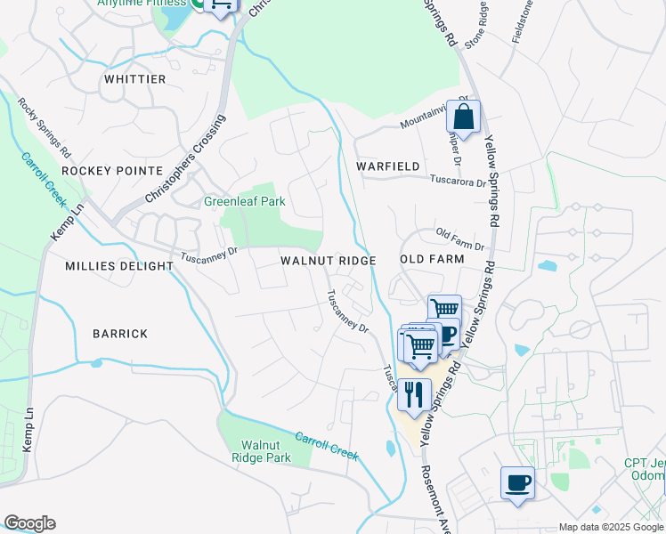 map of restaurants, bars, coffee shops, grocery stores, and more near 2001 Wood Hollow Place in Frederick