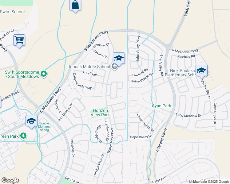 map of restaurants, bars, coffee shops, grocery stores, and more near 1835 Badlands Drive in Reno