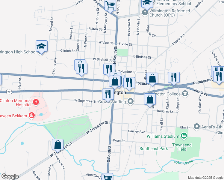map of restaurants, bars, coffee shops, grocery stores, and more near 13 North South Street in Wilmington